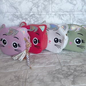 Toddler Girls Personalized Suede Cat Kitty Handbag Crossbody First Purse Kids Baby Birthday Princess Flower Girl Easter Basket Gift