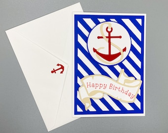 Nautical Birthday Card, Anchor Birthday Card, Boating Birthday Card, Seafaring Friend Birthday Card, Boatsman Card, Happy Birthday Card