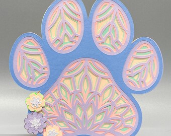 Handcrafted Paw Print Card: Vet Thank You, Animal Lover Card, Pet Sympathy Card, Mandala Design Paw Print Card