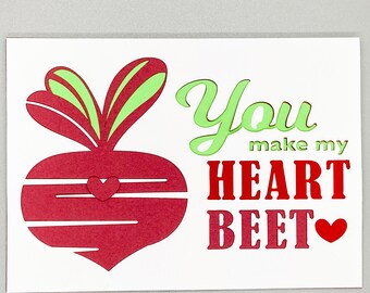 Karta "You Make My Heart Beet": Karta rocznicowa z motywem miłości i humoru, karta miłosna, karta rocznicowa