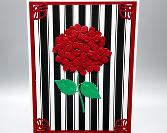 Karta z czerwonym kwiatem, karta z hortensją, karta urodzinowa, karta kwiatowa, karta romantyczna, karta miłosna, karta rocznicowa, karta gotycka, karta z kwiatem czarownicy