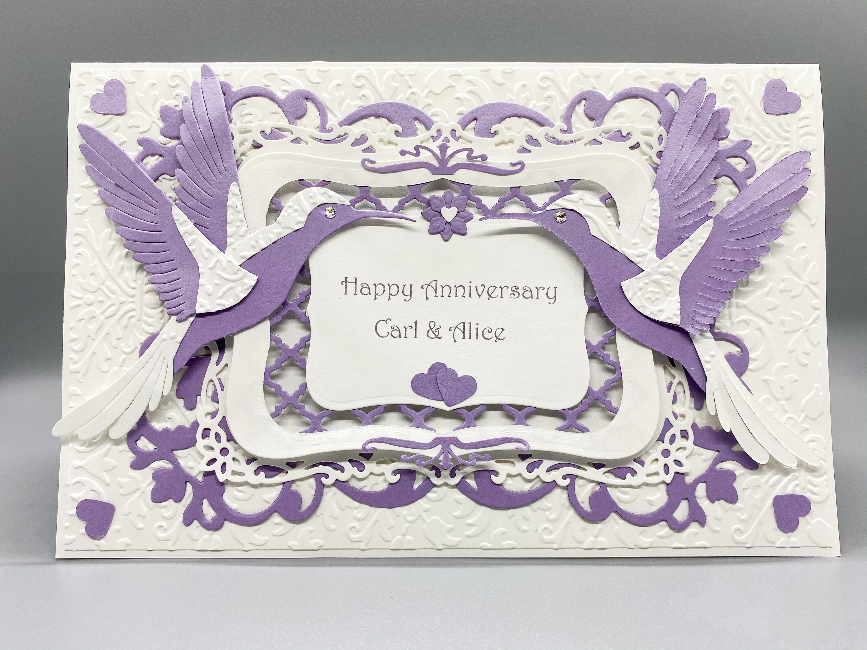 Personalized Hummingbird Anniversary Card, Elegant Embossed Paper ...