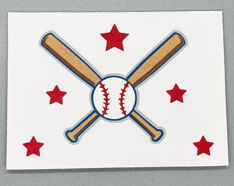 Baseball Birthday Card: Handmade Sports Card with Bats and Stars