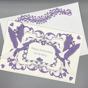 Tarjeta de aniversario personalizada, tarjeta de boda personalizada, tarjeta de boda hermosa, tarjeta de aniversario de colibrí, tarjeta de aniversario elegante