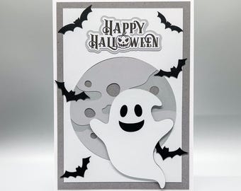 Happy Halloween Card, Funny Card, Ghost and Bats Card, Funny Halloween Card, Cute Halloween Card
