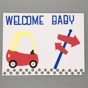 Cartão de boas-vindas para bebê, cartão de chá de bebê, cartão de bebê novo, cartão de bebê, cartão de bebê de carro, cartão de novos pais, cartão de novos avós, cartão de bebê vermelho