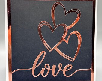 Złota, różowa, foliowa kartka rocznicowa: Elegancka kartka miłosna