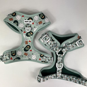 Paws on the Green Golf Print Dog Harness, Ruff Life, Walk Wear, Pet Harness, Green, Golf Ball, Golf Bag, Golf Club