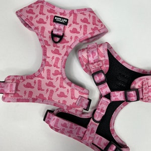 Pink Coastal Cowgirl Western Print Dog Harness, Ruff Life Clothing Co, Walk Wear, Pet Harness, Boots, Cowgirl Hat, Cowboy