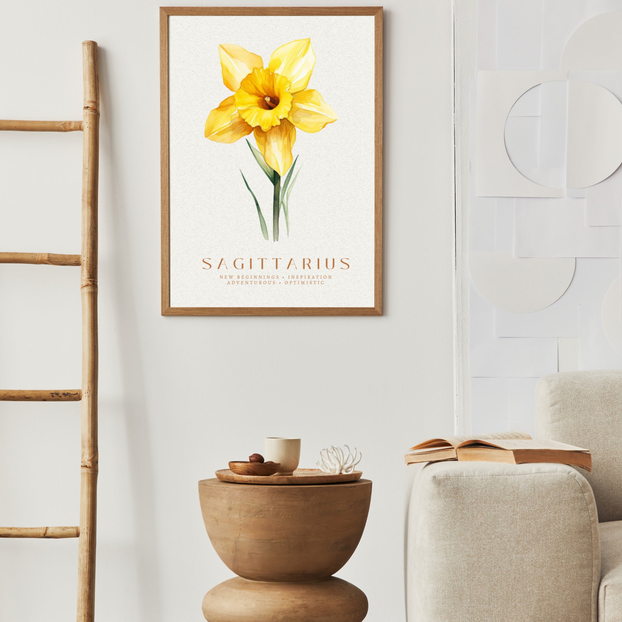 Zodiac Flower Watercolor Wall Art, Narcissus Painting, Sagittarius