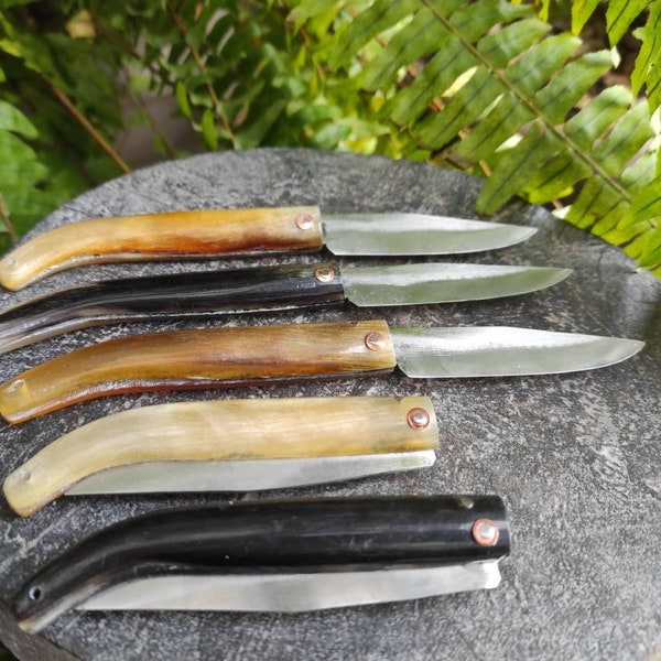 Folding pocket knife with horn handle. Ram horn Handle pocket knife. Handmade small pocket knife. Fishing knife. Miniature knife.   9cm