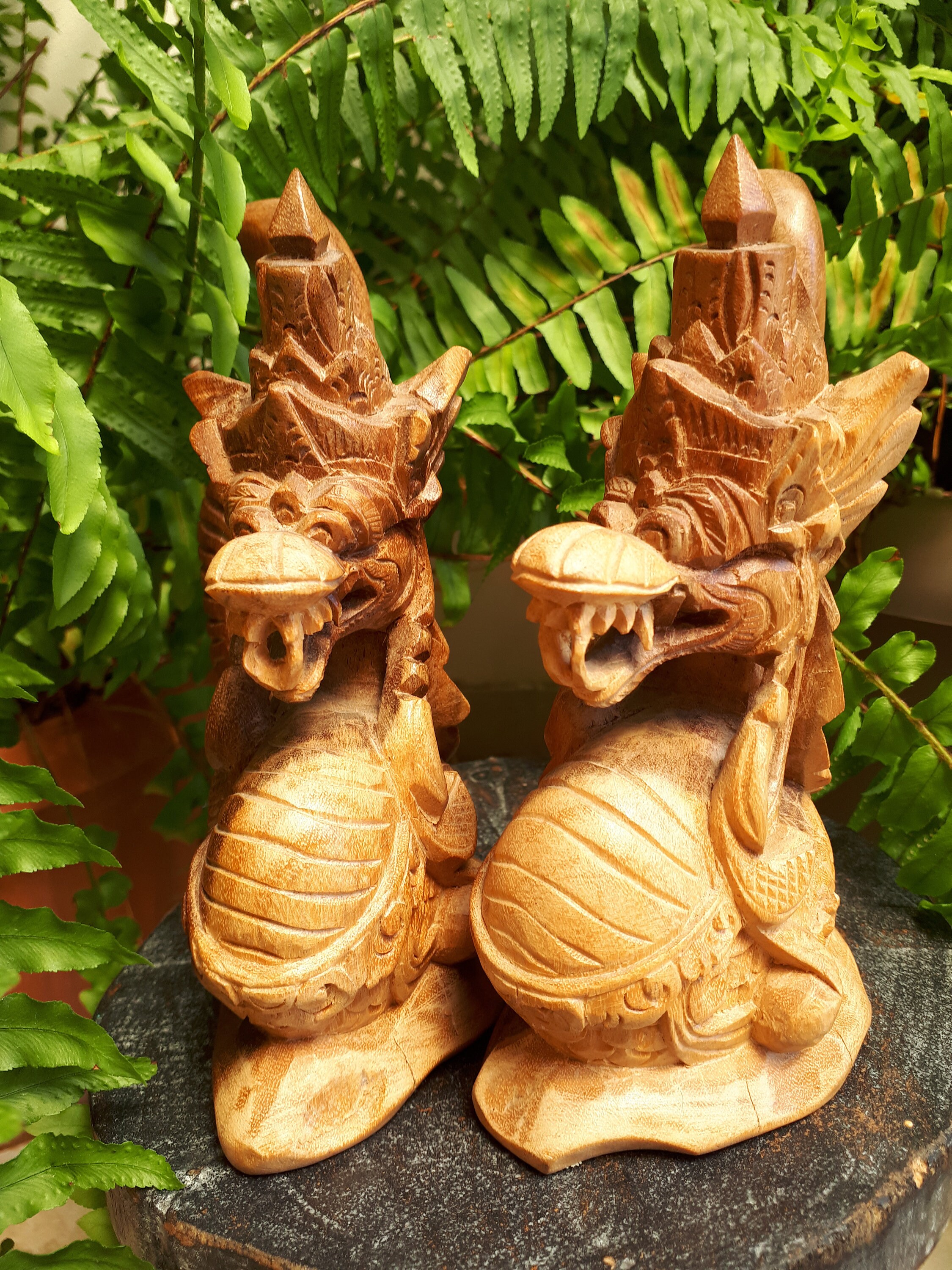 Handcarved wooden dragon statue 16cm tall. Wood dragon Etsy