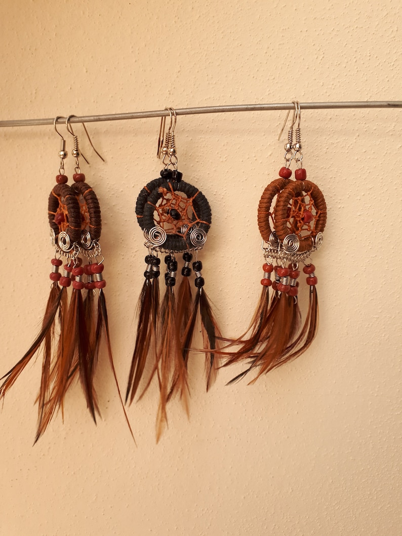 Dangling Dream Catcher Earrings With Feathers. Feather Etsy