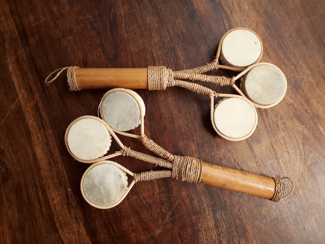 Rattle seed shaker music instrument. Bamboo leather and seed Etsy