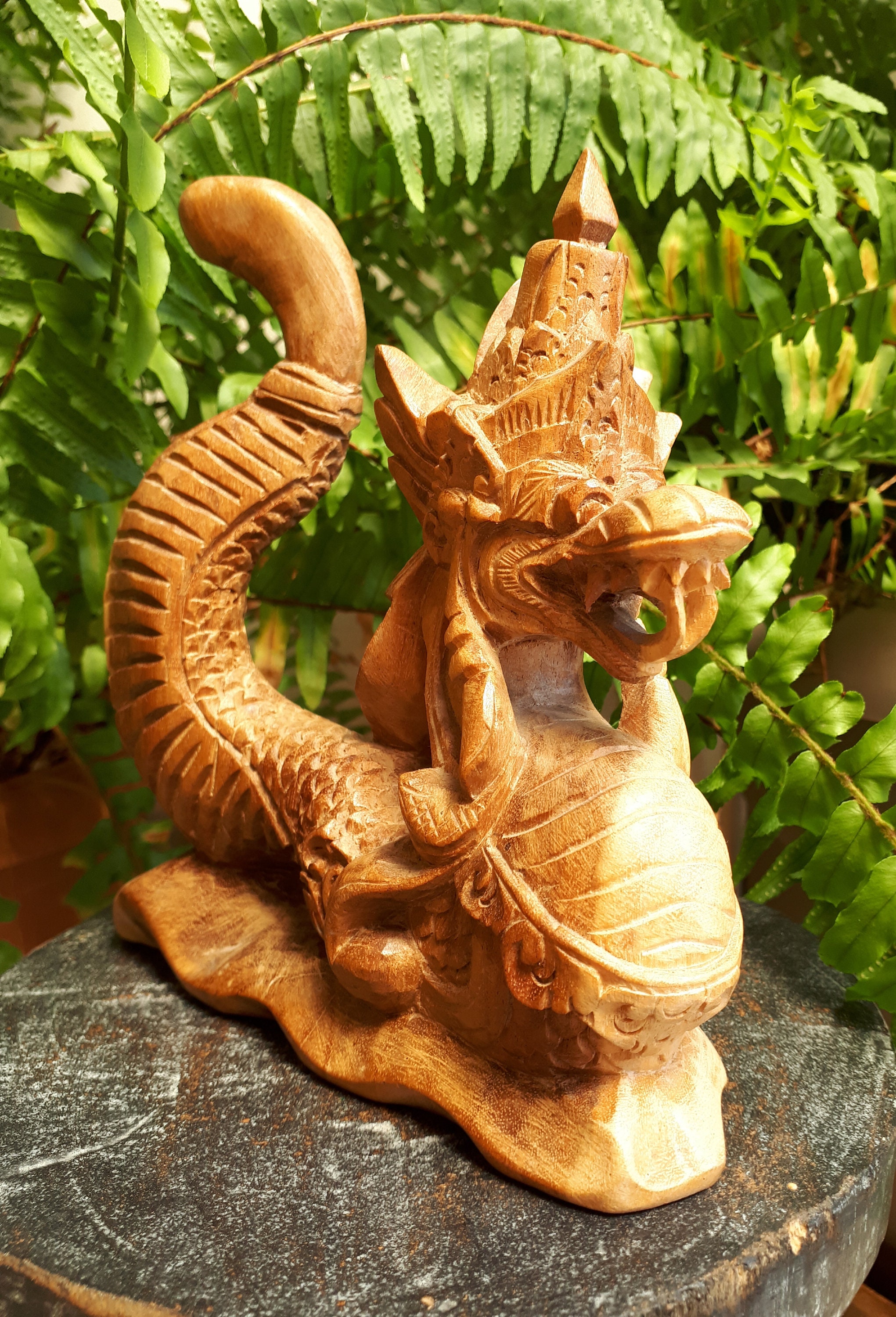 Handcarved wooden dragon statue 16cm tall. Wood dragon Etsy