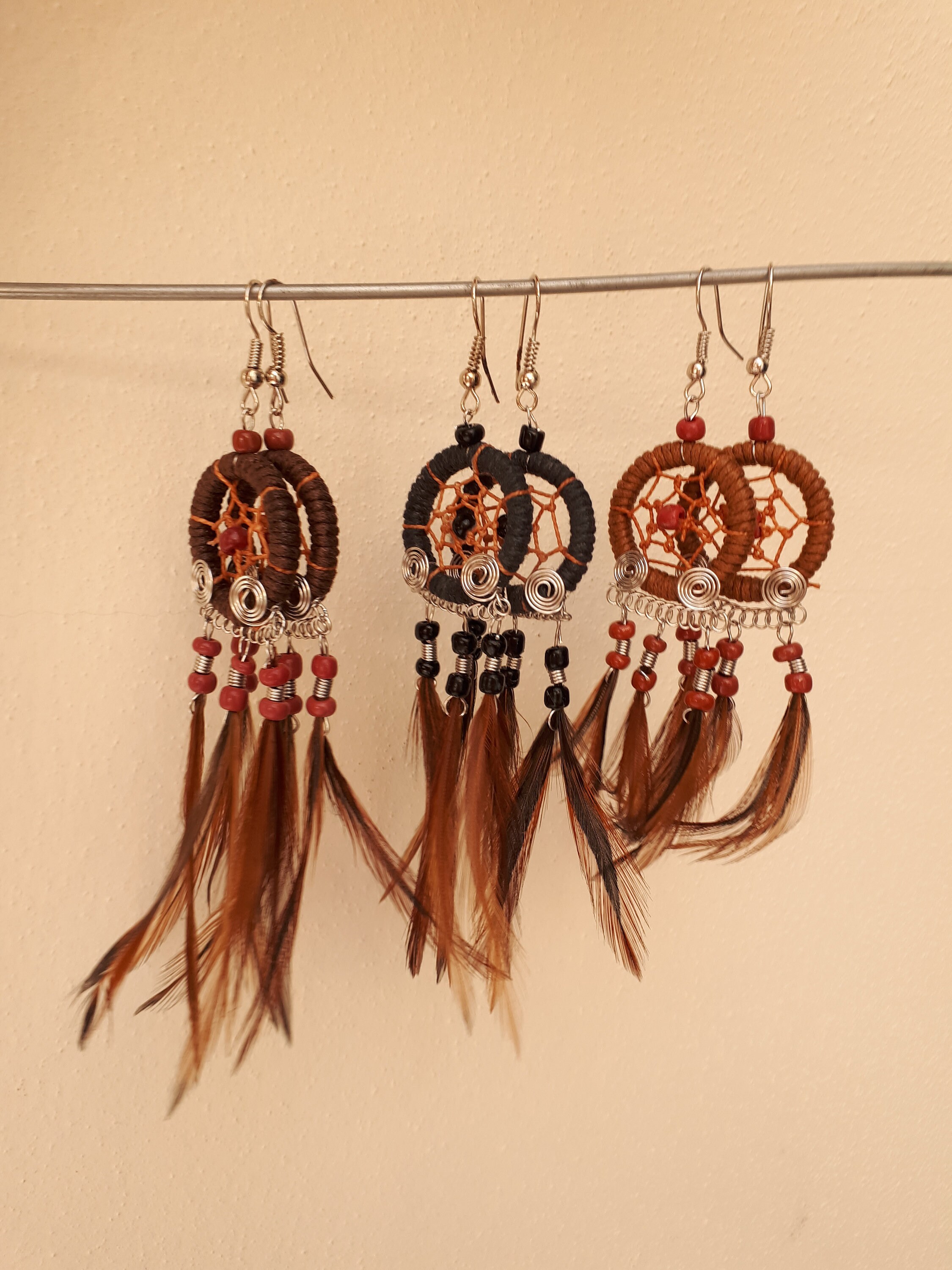 Dangling Dream Catcher Earrings With Feathers. Feather Etsy