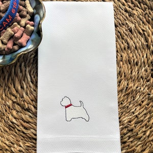 West Highland Terrier Kitchen Towel | Westie Embroidered Hand Towel | Dish Towel