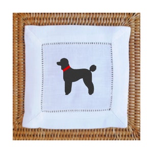 Set of 4 Best Friends Standard Poodle Cocktail Napkins | Poodle Embroidered Linen Napkins | Available in 2 Napkin Colors, 5 Poodle Colors