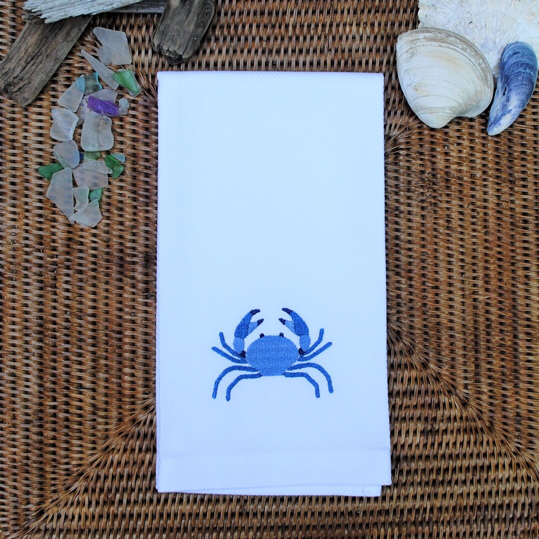 Blue Crab Kitchen Towel Embroidered Hand Towel Maine Dish Towel Etsy