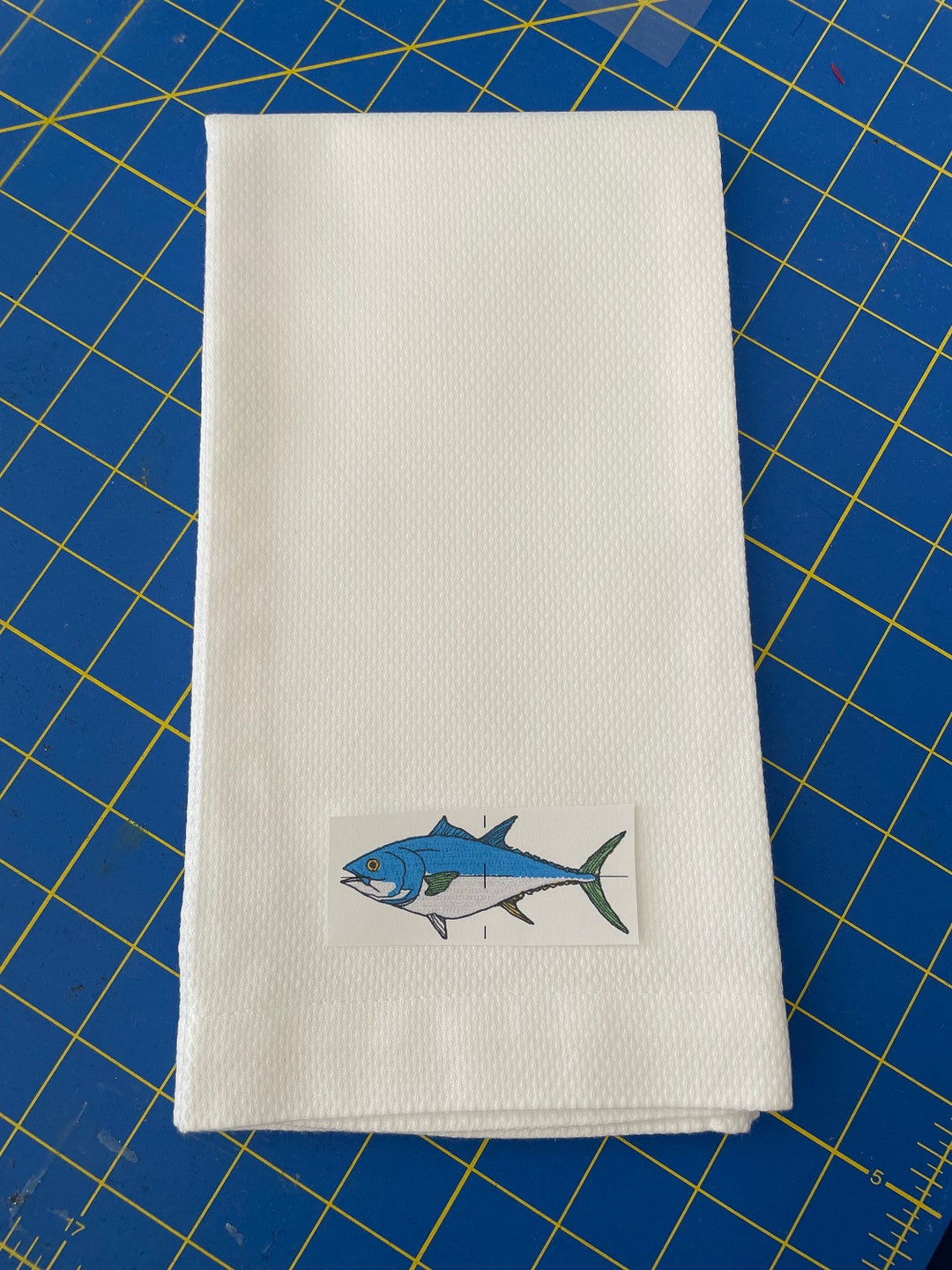 Bluefin Tuna Kitchen Towel Embroidered Hand Towel Maine Dish Towel Etsy