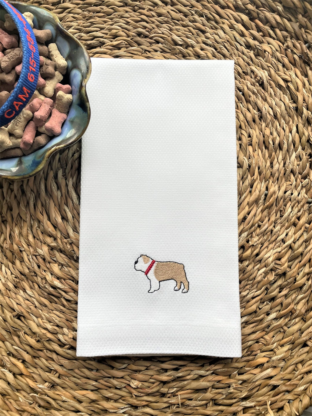 English Bulldog Kitchen Towel Bulldog Embroidered Hand Towel Etsy