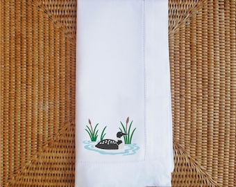 Set Of 4 Loony Dinner Napkin Set | Hand Embroidered Hemstitched Linen | Available In 2 Napkin Colors