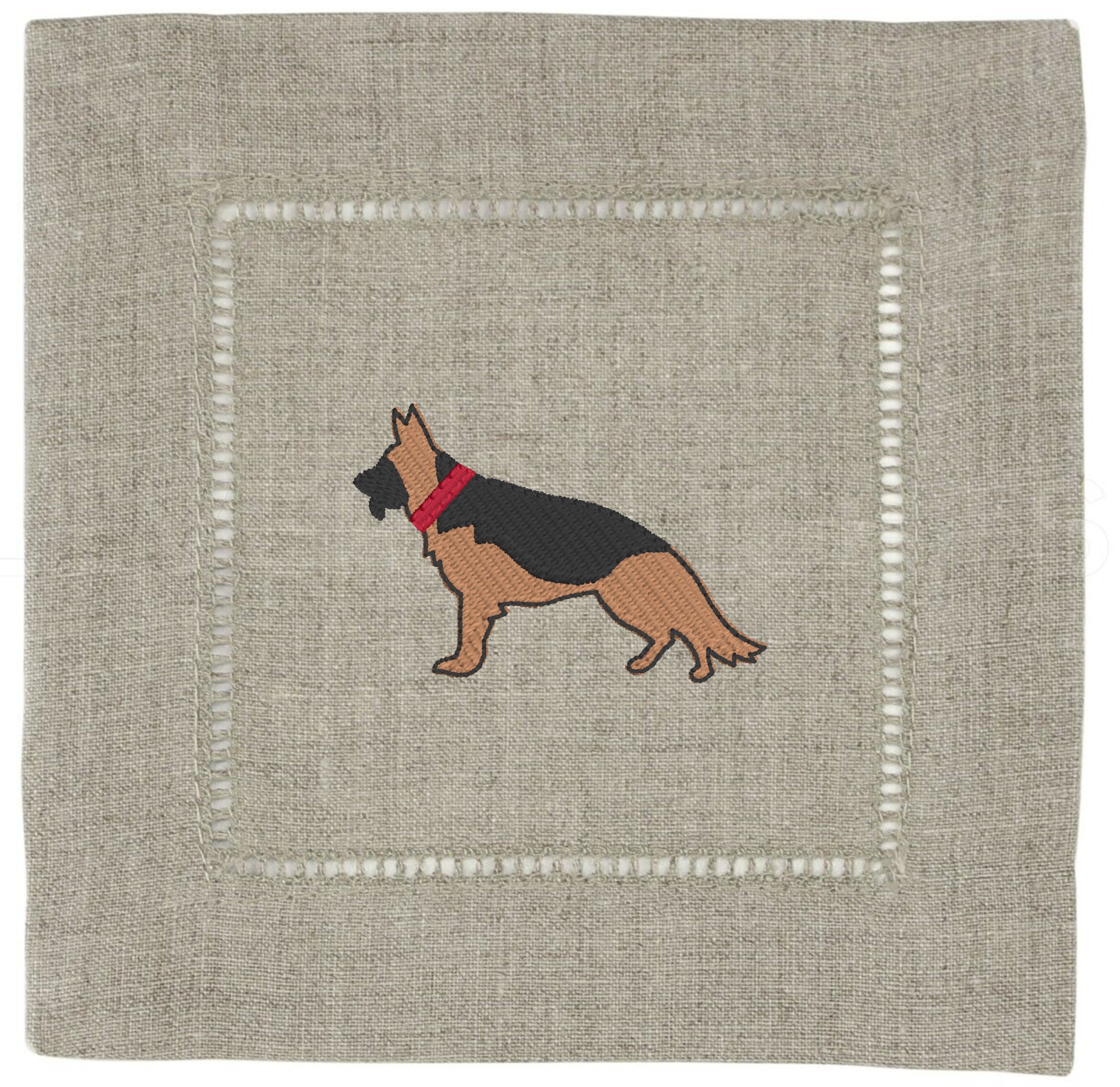 Set of 4 Best Friends German Shepherd Cocktail Napkins Dog Embroidered