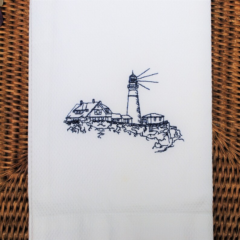 Portland Head Light Kitchen Towel Embroidered Hand Towel Maine Dish