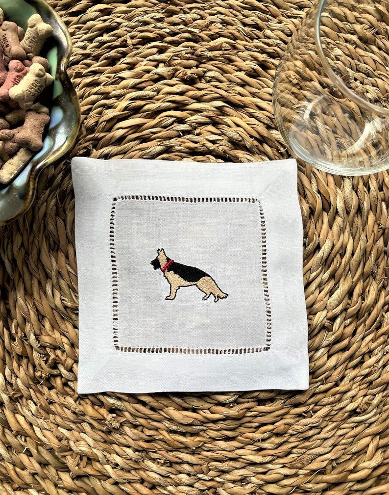 Set of 4 Best Friends German Shepherd Cocktail Napkins Dog Embroidered