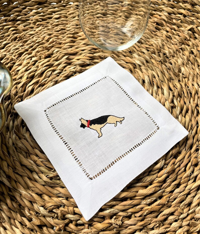 Set of 4 Best Friends German Shepherd Cocktail Napkins Dog Embroidered