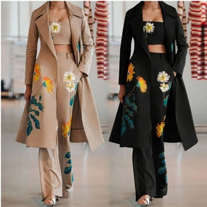 Floral Print Coat, Trench Coat Suit, Women Autumn And Winter Coat,Temperament Long Coat,  Vintage Coat