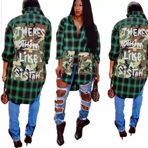 Women Camo Patch Shirt Dress