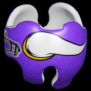 May include: Purple and white helmet with a white and yellow Viking logo. The helmet has a black and white football helmet graphic on the side.