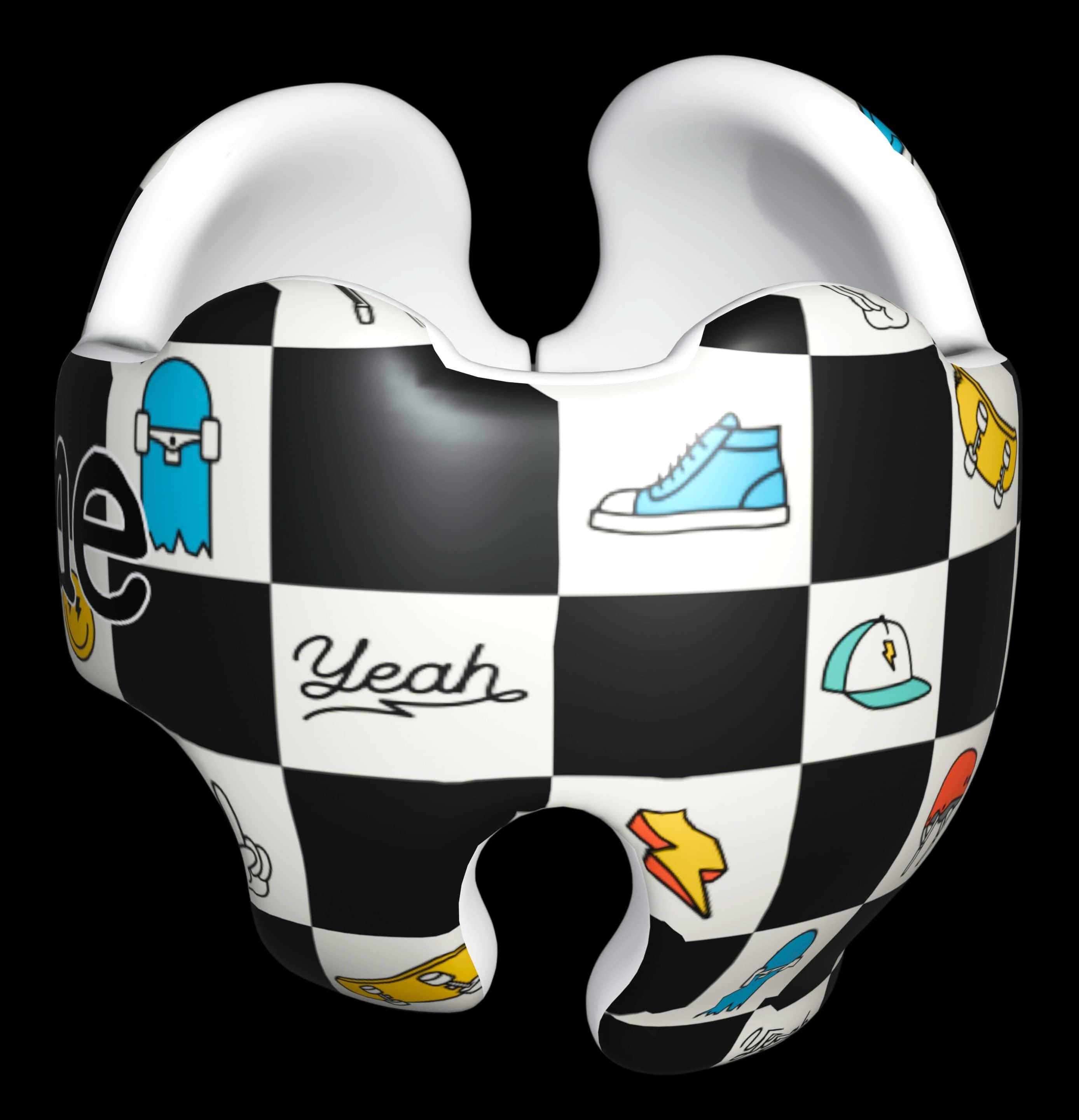 Adesivo per casco da bambino con motivo a scacchiera, adesivo per casco cranico stile skate, fascia DOC bianca e nera alla moda, design retrò per casc