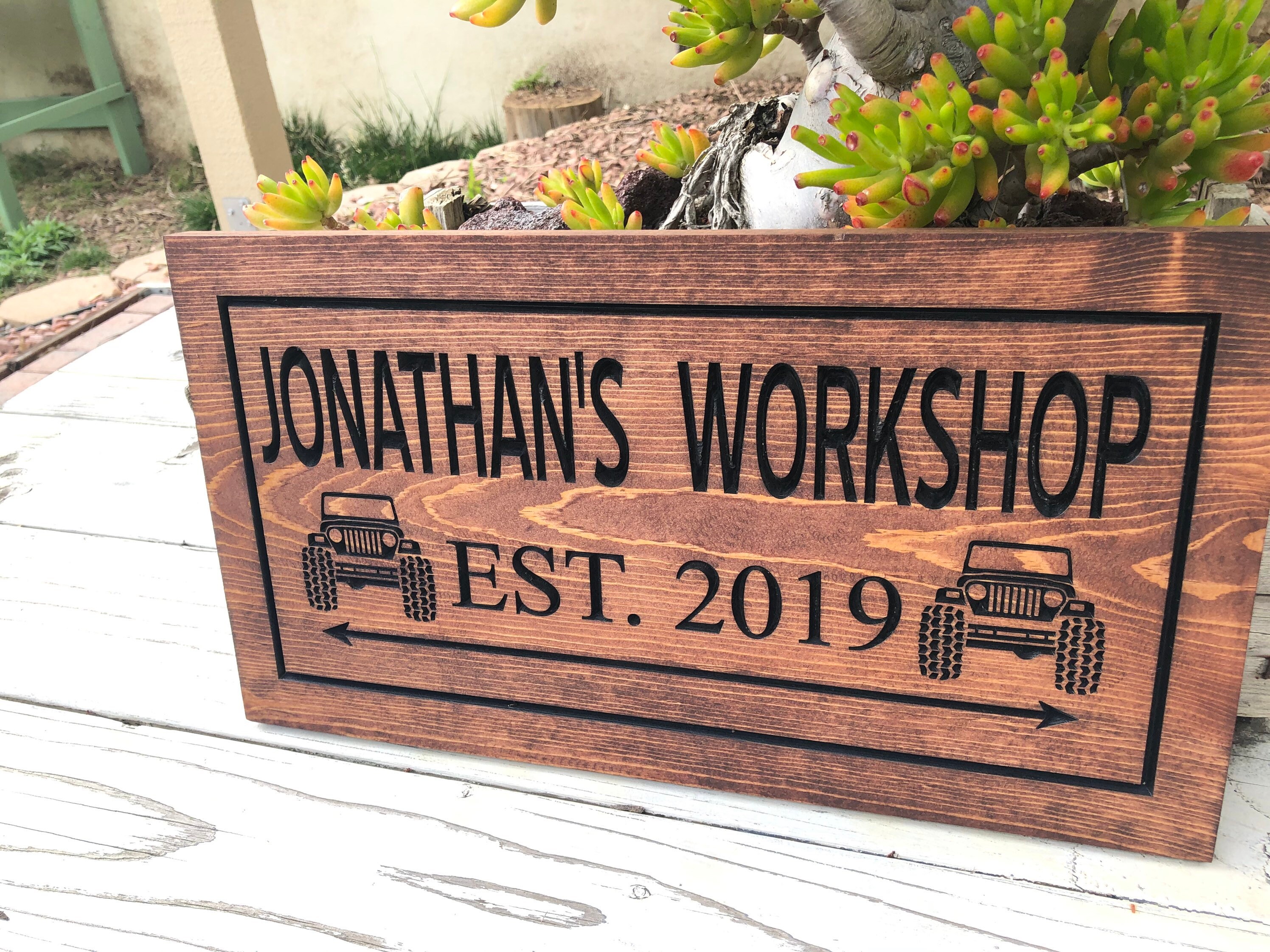 Workshop, Wood Shop, Garage Sign Rustic Vintage Style Sign Jeep ...