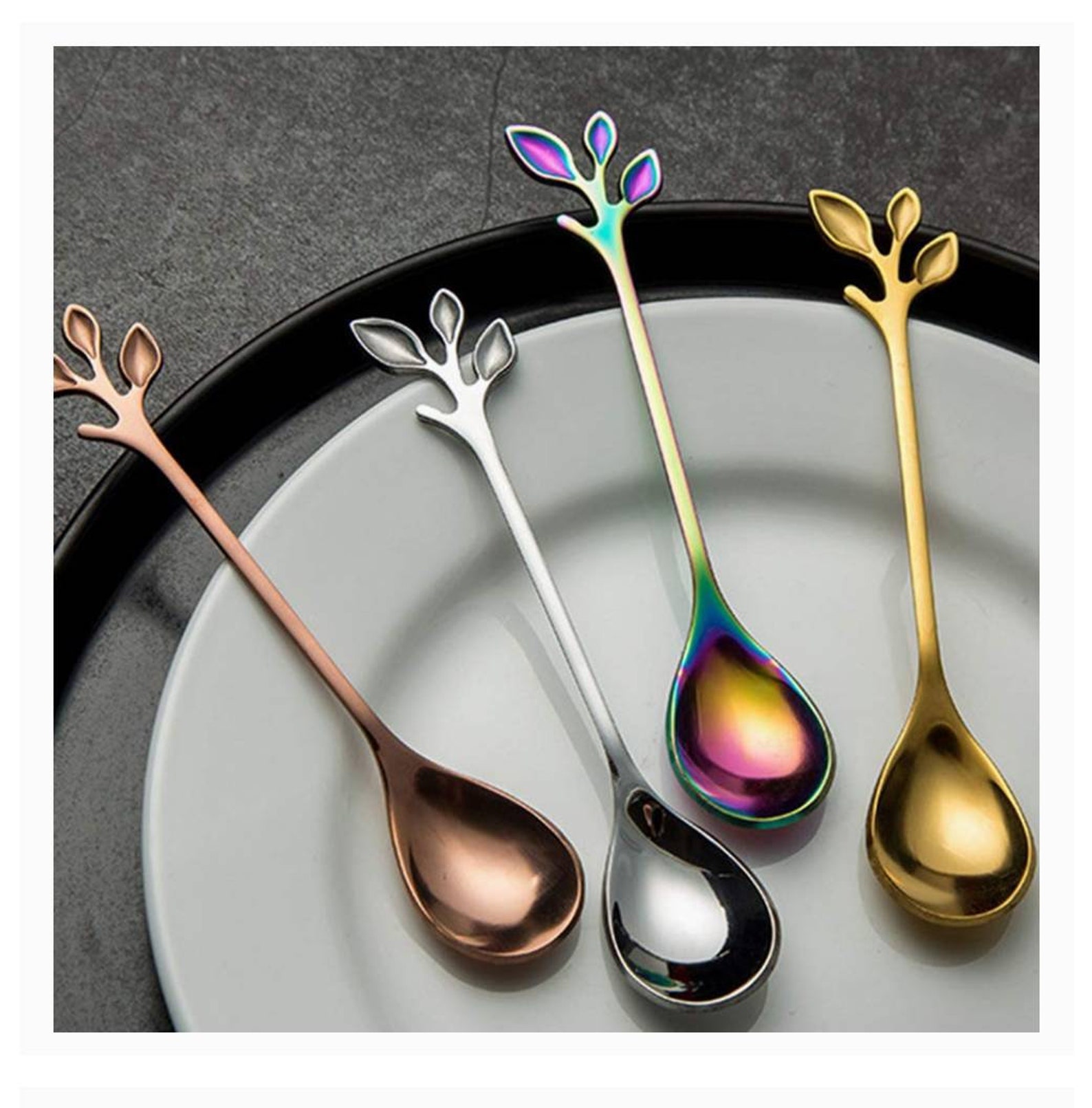 Leaf Tea Spoon Stainless Steel Stirring Spoon Etsy