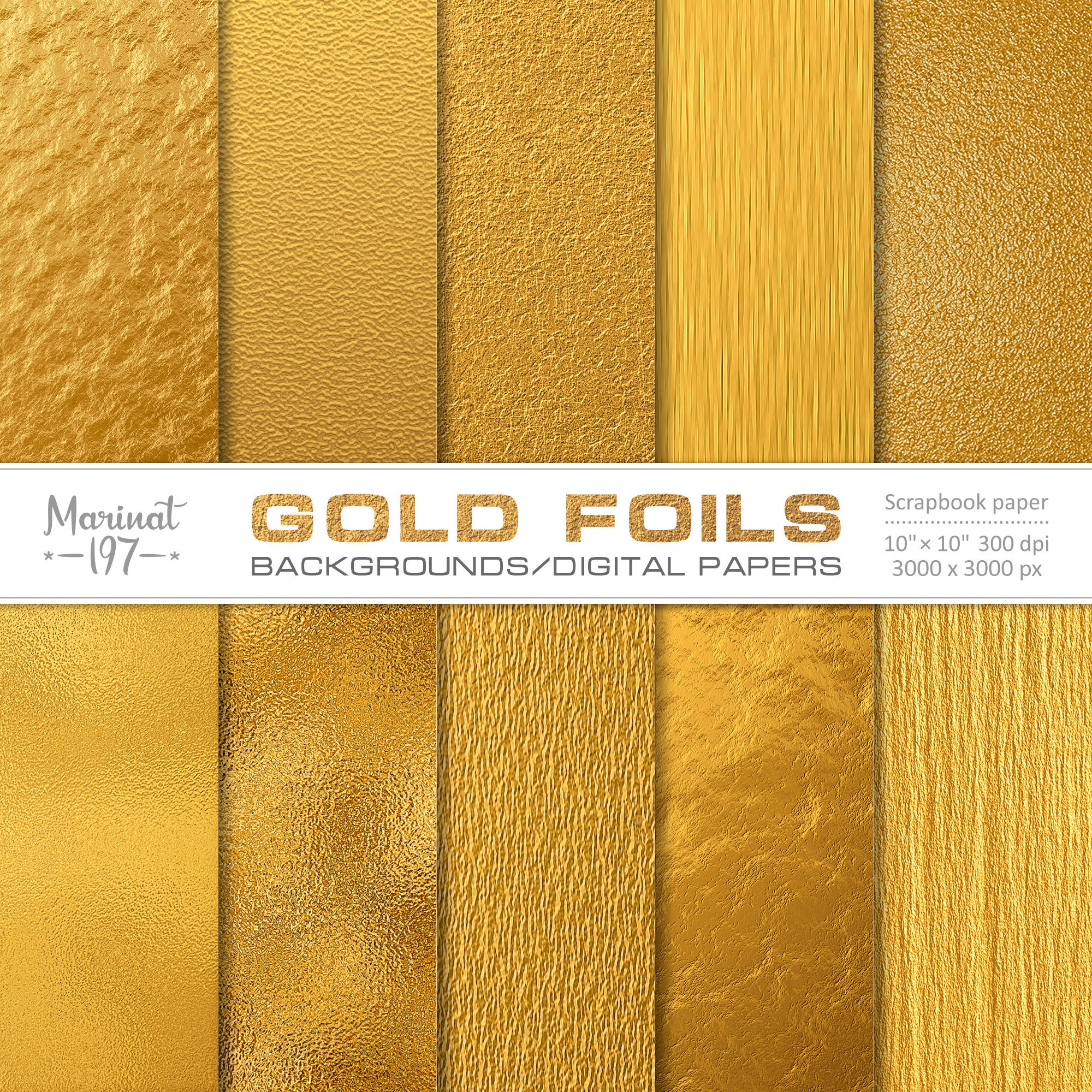 Shiny Gold Foils. Digital Papers. Gold Metallic textures. Etsy