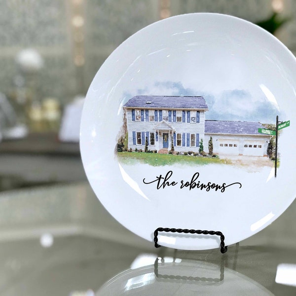 Plato con forma de casa, Regalo de inauguración de casa, Plato con forma de casa en acuarela, Regalo para el hogar, Regalo para la primera casa, Plato "Nuestra primera casa", Regalo de Navidad