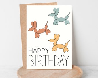 Balloon Animal Birthday, Happy Birthday Card, Colorful Birthday Card for Kids, Kid's Birthday Card