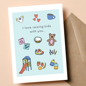 Carte de fête des pères pour mari - « J'aime élever des enfants avec vous » - première carte de fête des pères - carte de papa sentimental