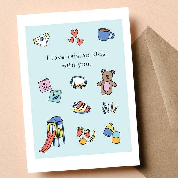 Mother's Day Gift for Wife - "I Love Raising Kids with You" Card, First Mothers Day, From Husband, Happy Father's Day Option