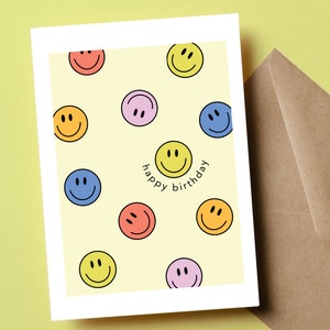 Carte d'anniversaire simple, carte de voeux d'anniversaire, carte d'anniversaire meilleur ami, carte d'anniversaire d'enfant, un joyeux anniversaire, visage joyeux, smiley