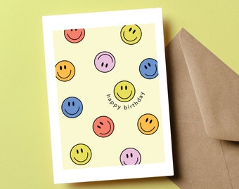 Simple Birthday Card, Birthday Wishes Card, Best Friend Birthday Card, Kids Birthday Card, One Happy Birthday, Happy Face, Smiley Face