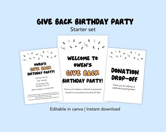 Give Back Birthday Party Bundle, Donation Birthday Party Printable, Instead of Gifts Party, Birthday Donation Party Kit