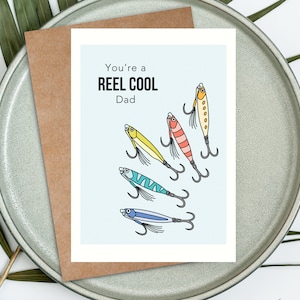 Cadeau de pêcheur, carte de pêche « You're a Reel Cool Dad », carte de capture parfaite pour l'anniversaire de papa ou la fête des pères, carte sur le thème de la pêche