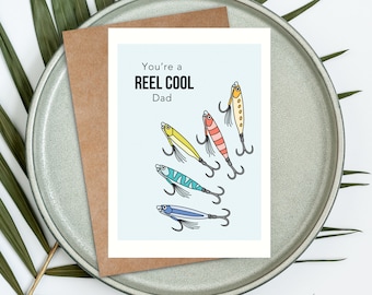 Fishermen Gift, 'You're a Reel Cool Dad' Fishing Card, Perfect Catch Card for Dad's Birthday or Father's Day, Fishing Theme Card