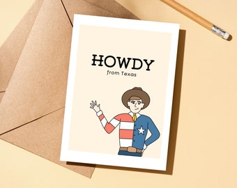 Long Distance Hello - "Howdy From Texas" Greeting Card, Charming State-Themed Note Card, Perfect for Friends & Family