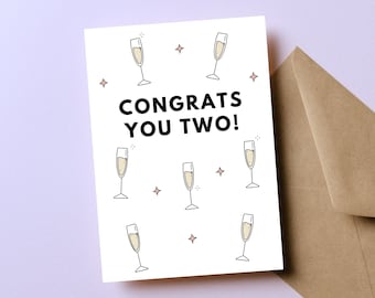 Champagne Gift, Congrats You Two, Card for Wedding, Engagement Gift, Congrats Card for New Couple, Congrats Wedding Card