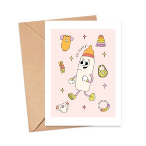 Oh Baby Cartoon Bottle Card, Pregnancy Card, Newborn Card, Baby Shower Card, New Baby Gift, Gift for New Parents, Congratulations Card image 2