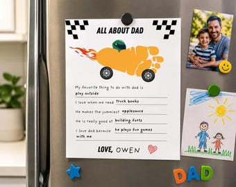 Editable Father's Day Handprint Race Car Art: All About Dad Questionnaire